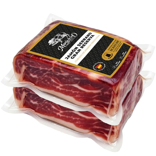 double pack sliced of jamon serrano with a visible brand label on a white background
